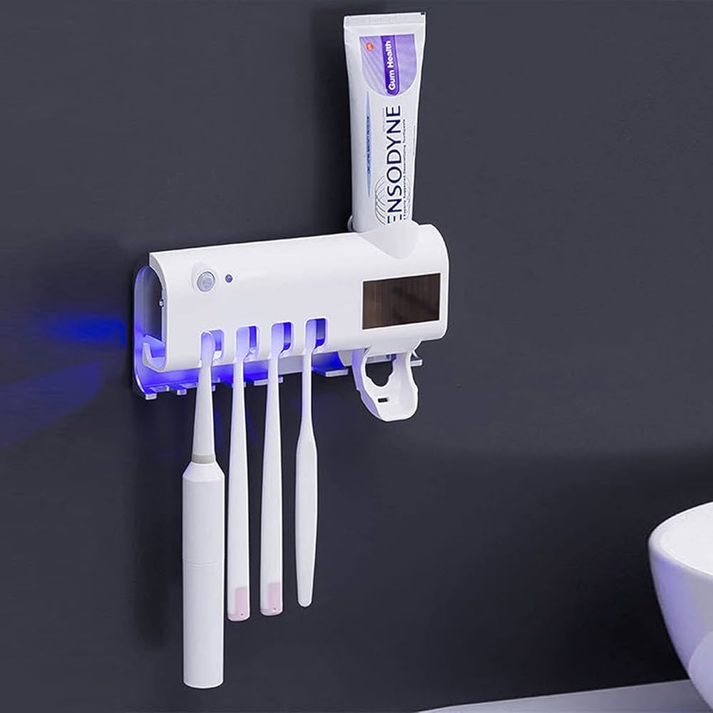 Wall-Mounted Automatic Toothbrush Sterilizer & Toothpaste Dispenser