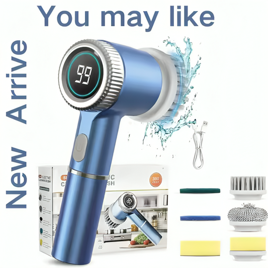 Rechargeable Electric Spin Scrubber with Extension Handle & Adaptive Brushes